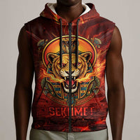 Sekhmet Sleeveless Zip Hoodie Egyptian Fiery Lioness Head and Ancient Warrior