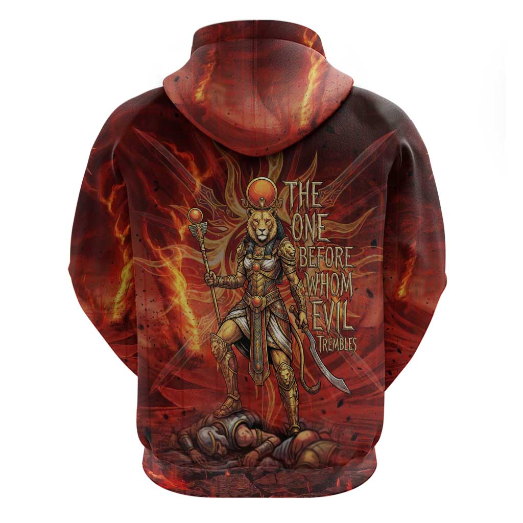 Sekhmet Zip Hoodie Egyptian Fiery Lioness Head and Ancient Warrior