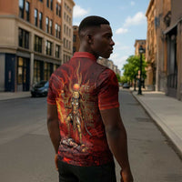 Sekhmet Zipper Polo Shirt Egyptian Fiery Lioness Head and Ancient Warrior