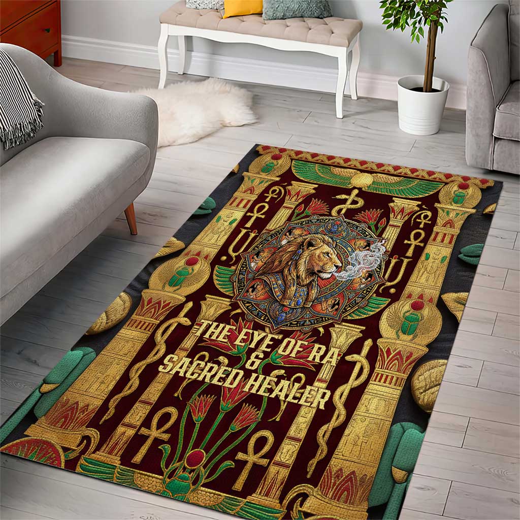 Sekhmet Area Rug with Eye of Ra and Sacred Lion Symbol in Egyptian Healer