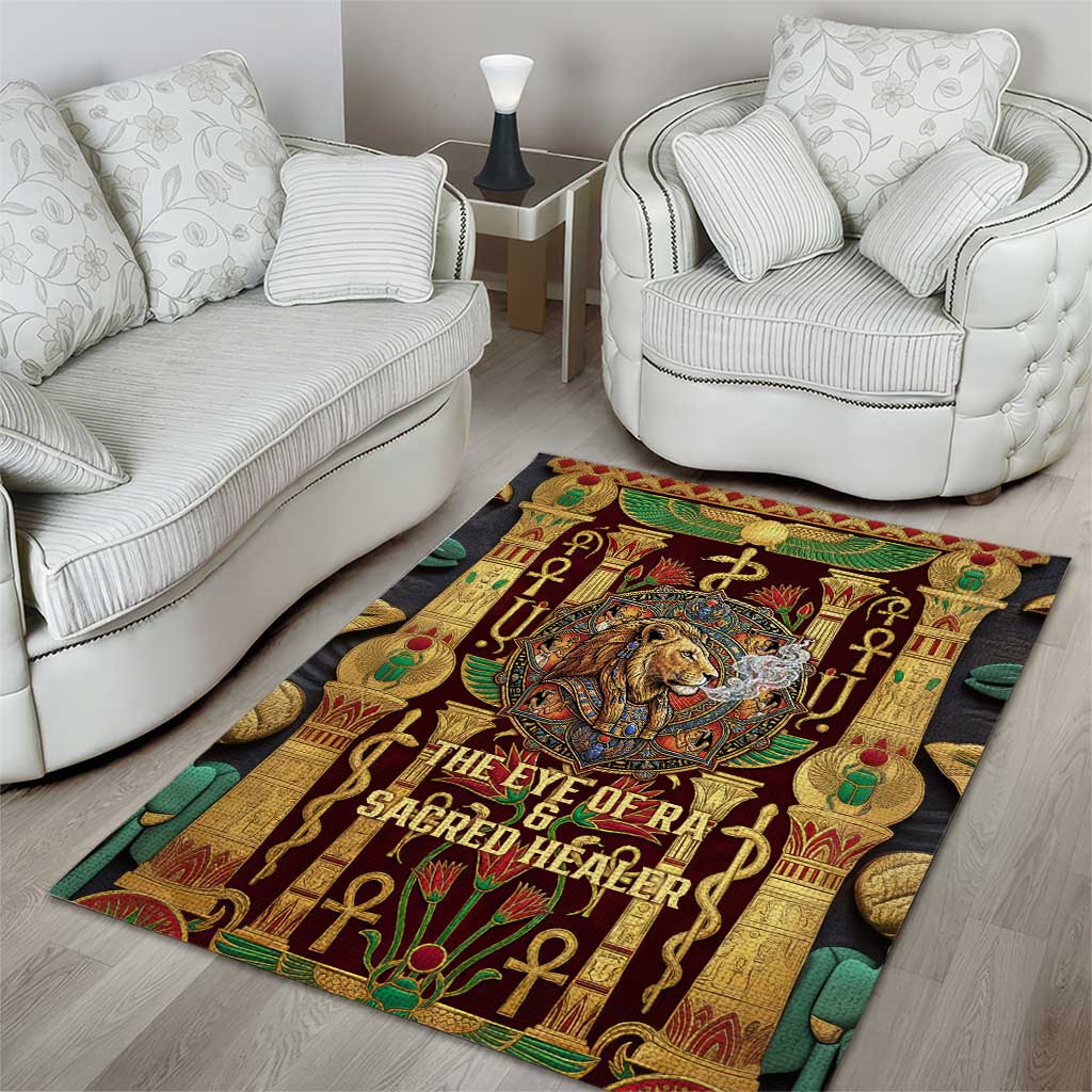 Sekhmet Area Rug with Eye of Ra and Sacred Lion Symbol in Egyptian Healer