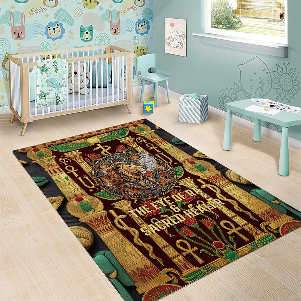 Sekhmet Area Rug with Eye of Ra and Sacred Lion Symbol in Egyptian Healer