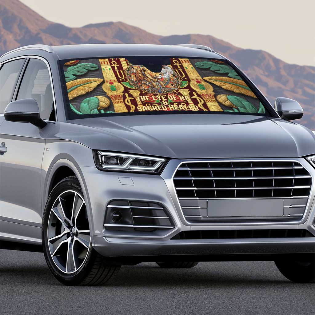 Sekhmet Auto Sun Shade with Eye of Ra and Sacred Lion Symbol in Egyptian Healer