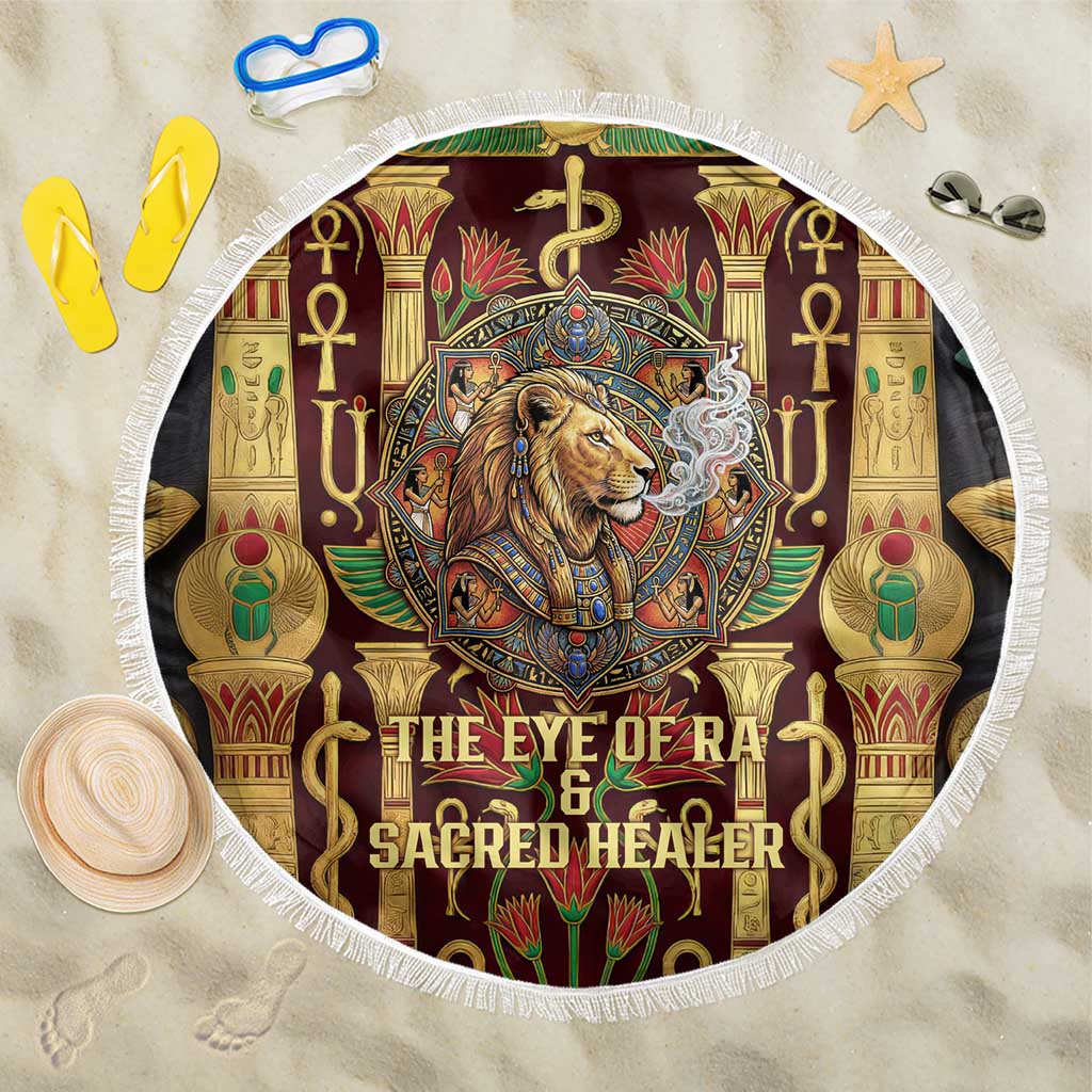 Sekhmet Beach Blanket with Eye of Ra and Sacred Lion Symbol in Egyptian Healer