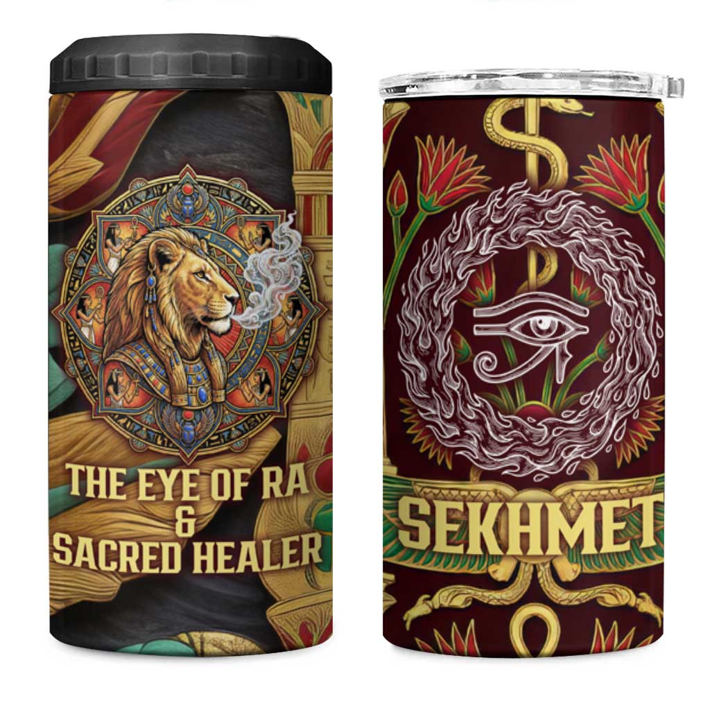 Sekhmet 4 in 1 Can Cooler Tumbler with Eye of Ra and Sacred Lion Symbol in Egyptian Healer