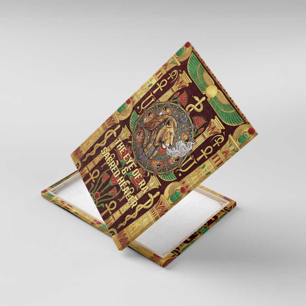 Sekhmet Canvas Wall Art with Eye of Ra and Sacred Lion Symbol in Egyptian Healer