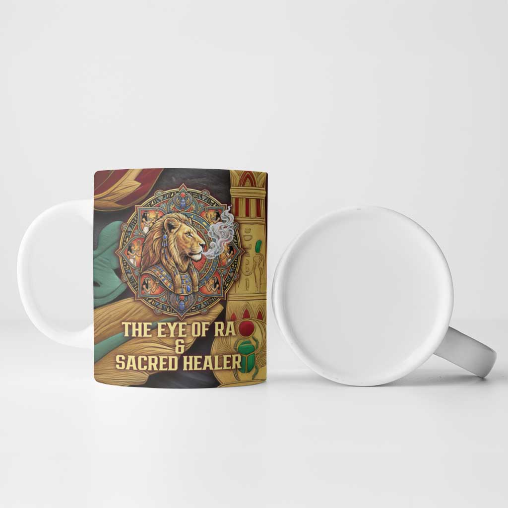 Sekhmet Ceramic Mug with Eye of Ra and Sacred Lion Symbol in Egyptian Healer