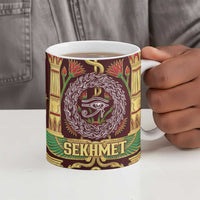Sekhmet Ceramic Mug with Eye of Ra and Sacred Lion Symbol in Egyptian Healer