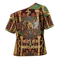 Sekhmet Cross Shoulder Shirt with Eye of Ra and Sacred Lion Symbol in Egyptian Healer