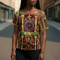 Sekhmet Cross Shoulder Shirt with Eye of Ra and Sacred Lion Symbol in Egyptian Healer