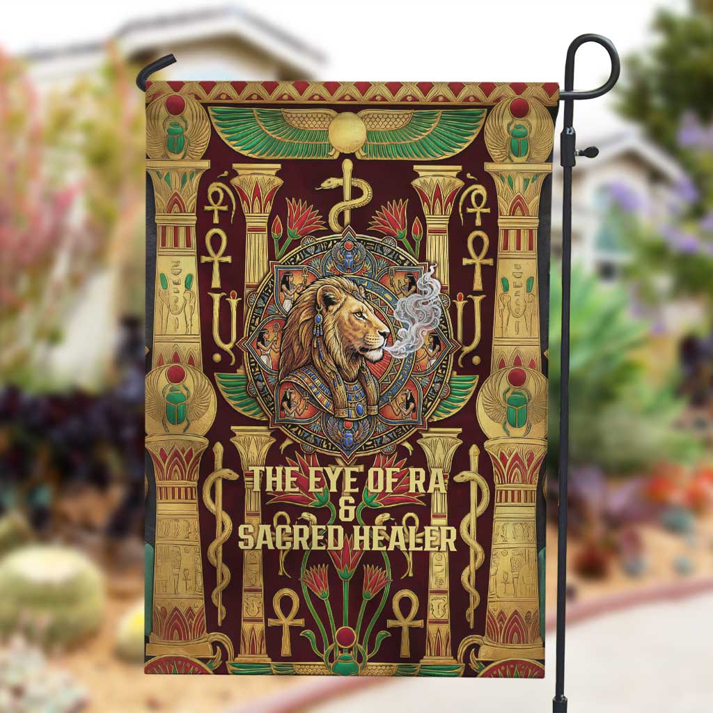Sekhmet Garden Flag with Eye of Ra and Sacred Lion Symbol in Egyptian Healer