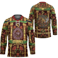 Sekhmet Hockey Jersey with Eye of Ra and Sacred Lion Symbol in Egyptian Healer