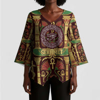 Sekhmet Kimono Sleeve Blouse with Eye of Ra and Sacred Lion Symbol in Egyptian Healer