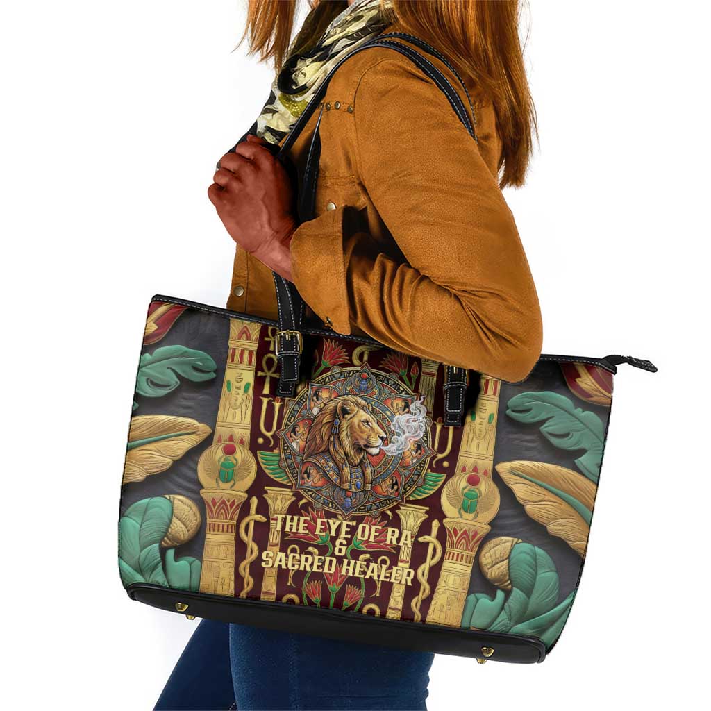 Sekhmet Leather Tote Bag with Eye of Ra and Sacred Lion Symbol in Egyptian Healer