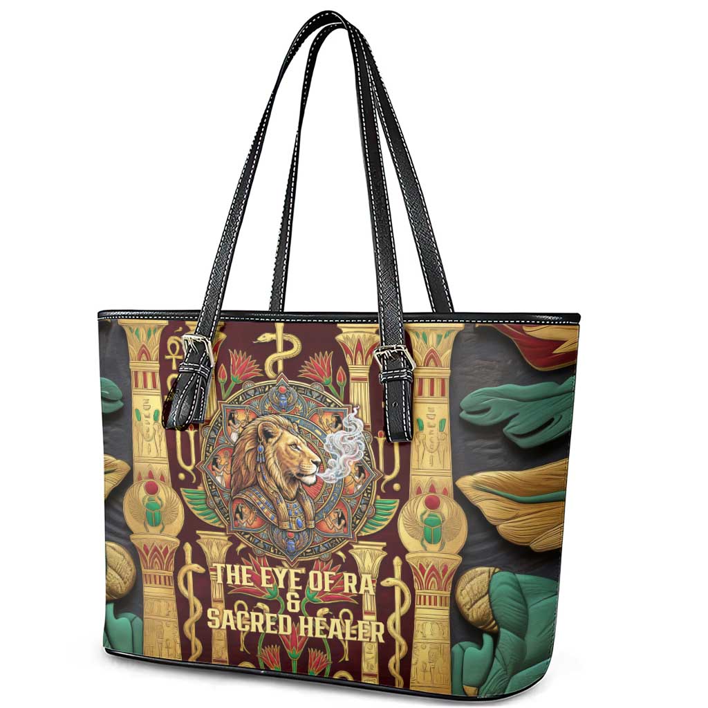 Sekhmet Leather Tote Bag with Eye of Ra and Sacred Lion Symbol in Egyptian Healer