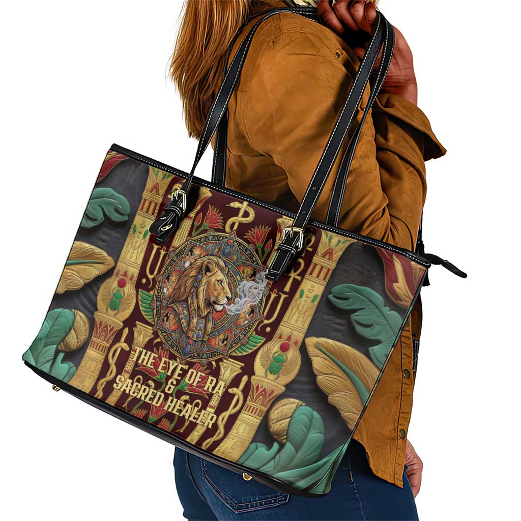 Sekhmet Leather Tote Bag with Eye of Ra and Sacred Lion Symbol in Egyptian Healer
