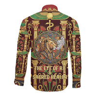 Sekhmet Long Sleeve Button Shirt with Eye of Ra and Sacred Lion Symbol in Egyptian Healer