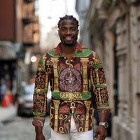 Sekhmet Long Sleeve Button Shirt with Eye of Ra and Sacred Lion Symbol in Egyptian Healer