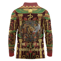 Sekhmet Long Sleeve Polo Shirt with Eye of Ra and Sacred Lion Symbol in Egyptian Healer