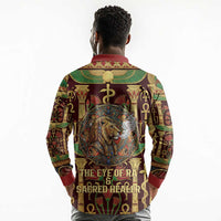Sekhmet Long Sleeve Polo Shirt with Eye of Ra and Sacred Lion Symbol in Egyptian Healer