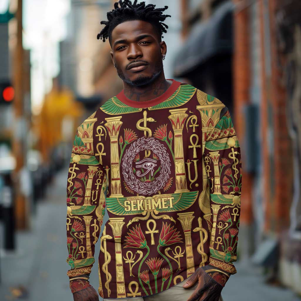 Sekhmet Long Sleeve Shirt with Eye of Ra and Sacred Lion Symbol in Egyptian Healer