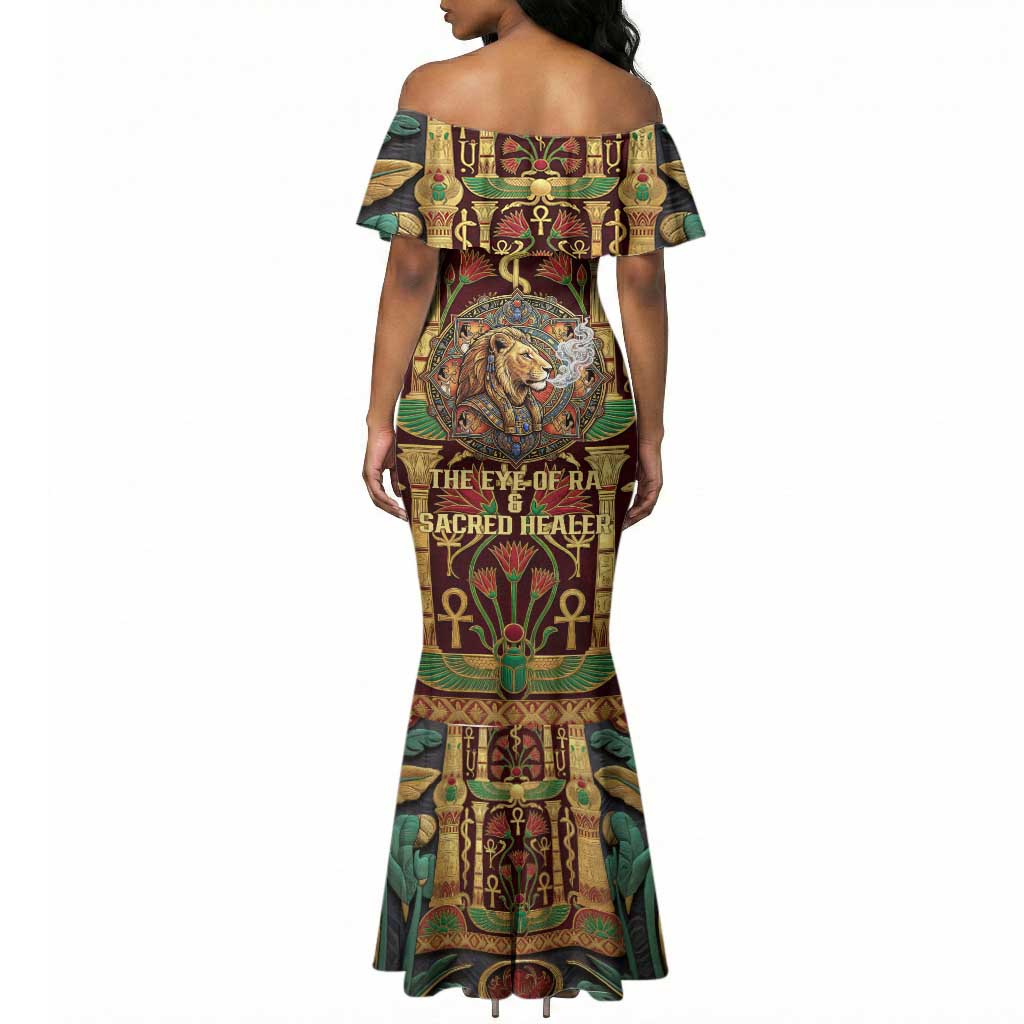 Sekhmet Mermaid Dress with Eye of Ra and Sacred Lion Symbol in Egyptian Healer