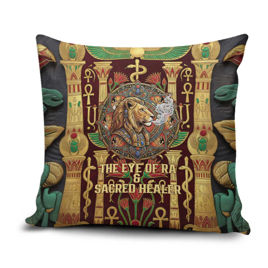 Sekhmet Pillow Cover with Eye of Ra and Sacred Lion Symbol in Egyptian Healer