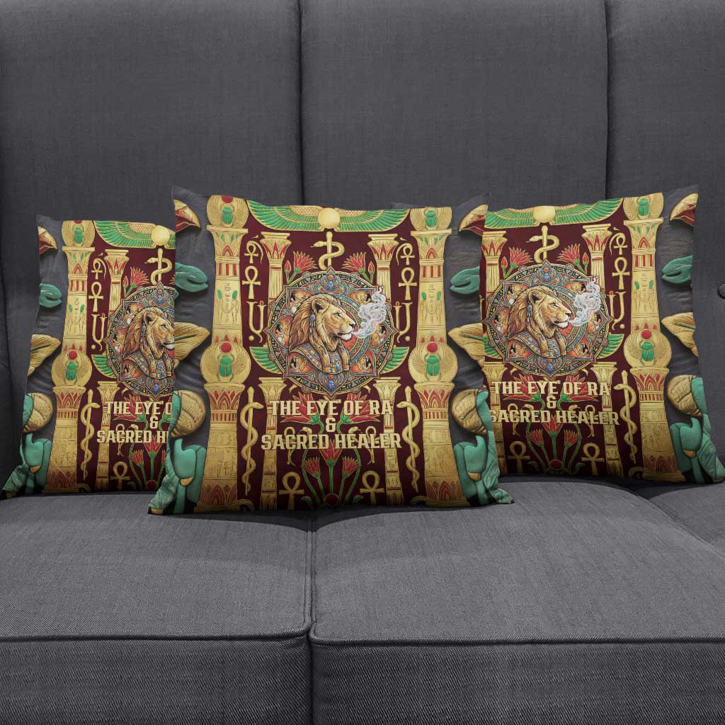Sekhmet Pillow Cover with Eye of Ra and Sacred Lion Symbol in Egyptian Healer
