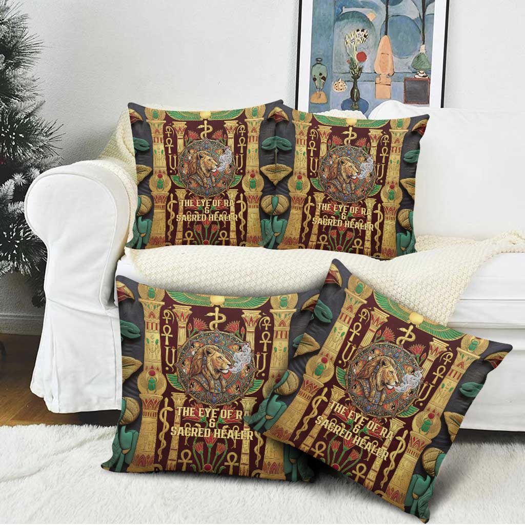 Sekhmet Pillow Cover with Eye of Ra and Sacred Lion Symbol in Egyptian Healer