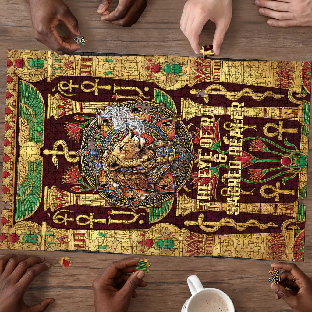 Sekhmet Puzzle with Eye of Ra and Sacred Lion Symbol in Egyptian Healer