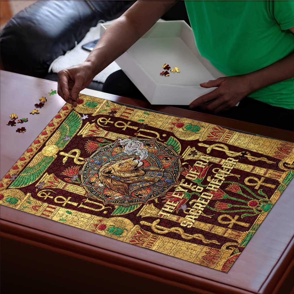 Sekhmet Puzzle with Eye of Ra and Sacred Lion Symbol in Egyptian Healer
