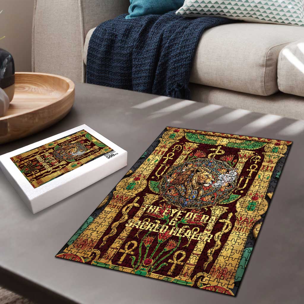 Sekhmet Puzzle with Eye of Ra and Sacred Lion Symbol in Egyptian Healer