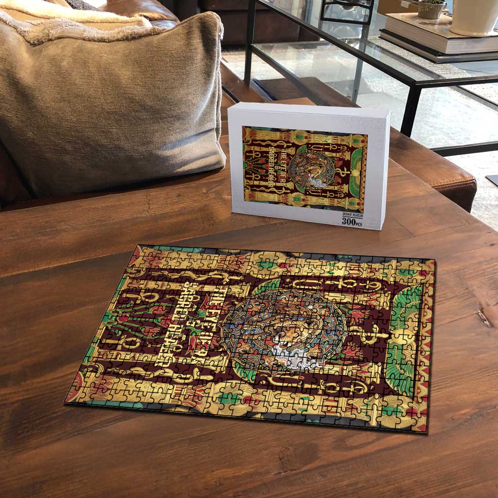Sekhmet Puzzle with Eye of Ra and Sacred Lion Symbol in Egyptian Healer