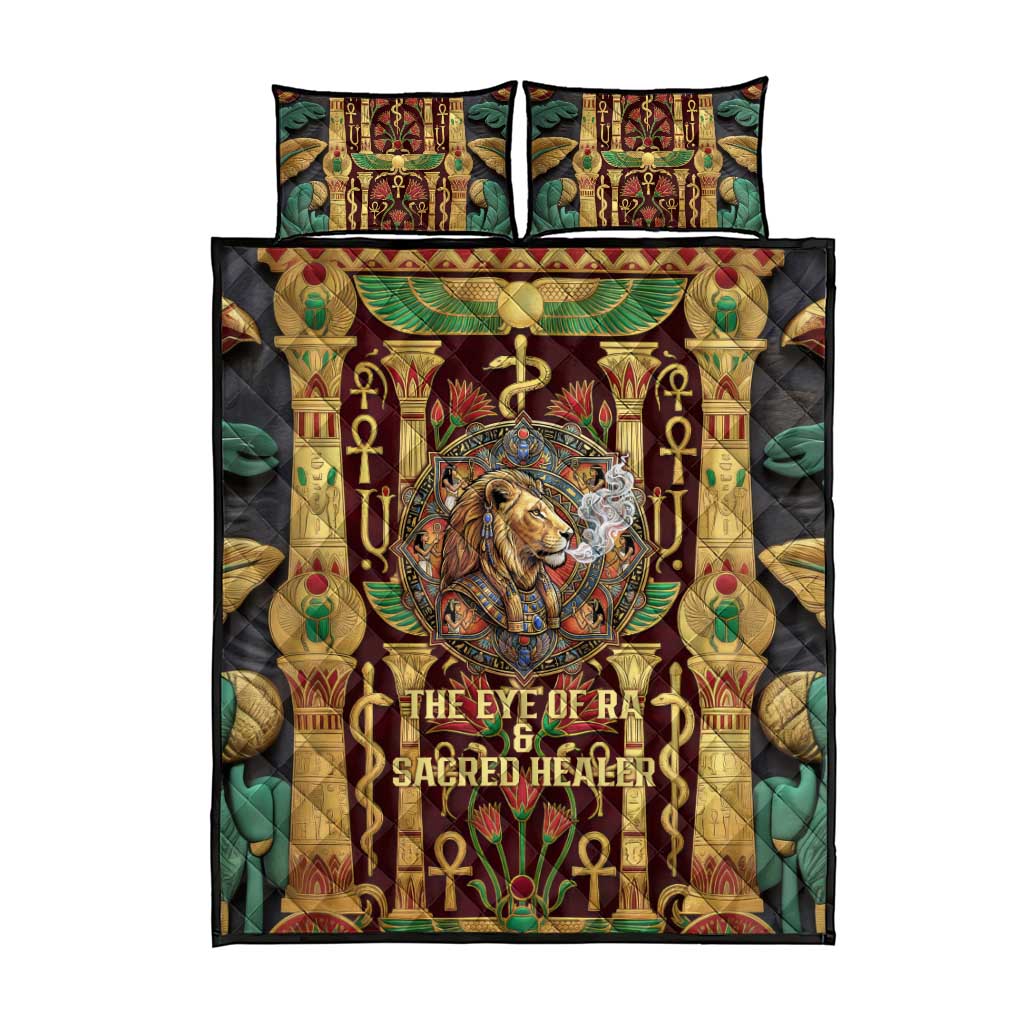 Sekhmet Quilt Bed Set with Eye of Ra and Sacred Lion Symbol in Egyptian Healer