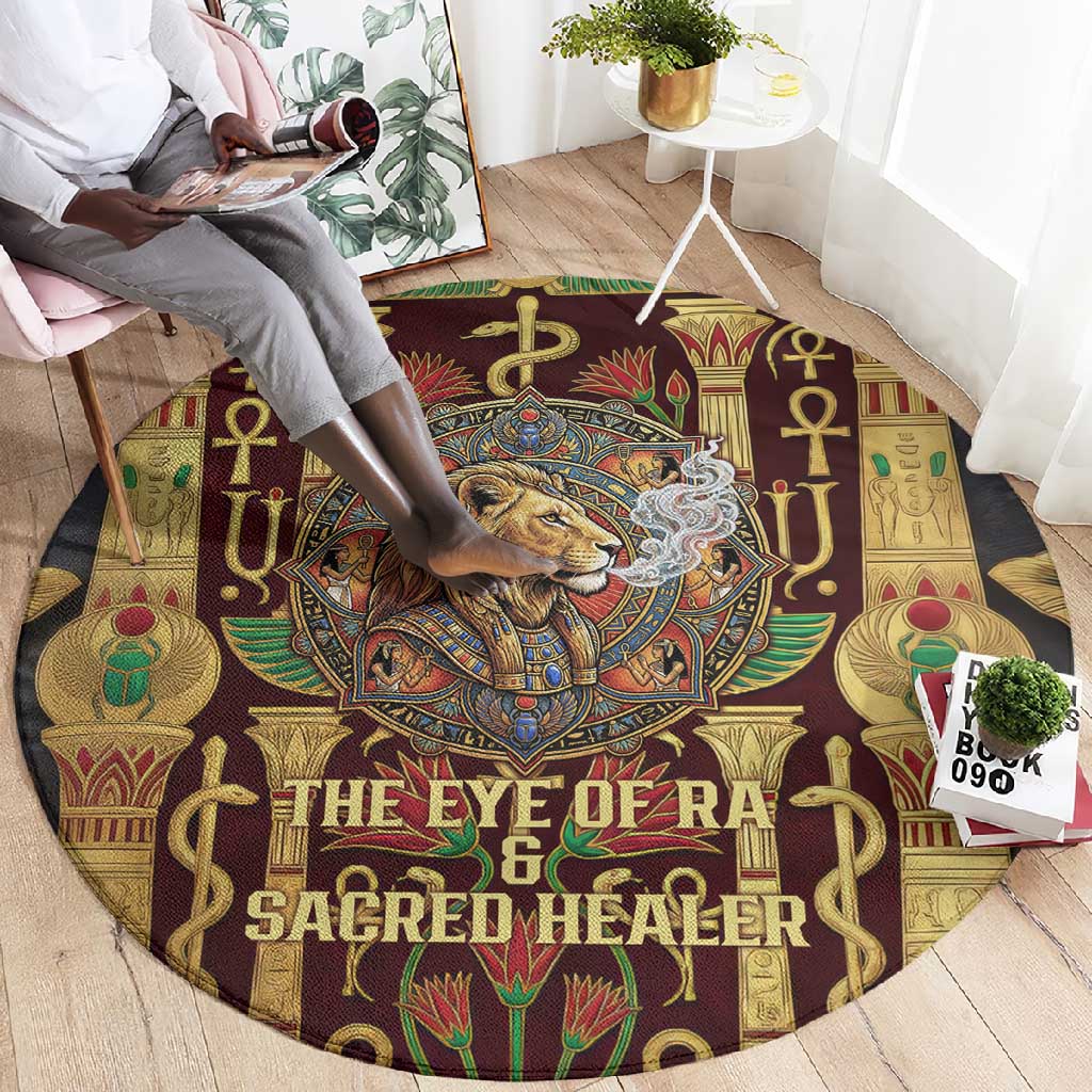 Sekhmet Round Carpet with Eye of Ra and Sacred Lion Symbol in Egyptian Healer