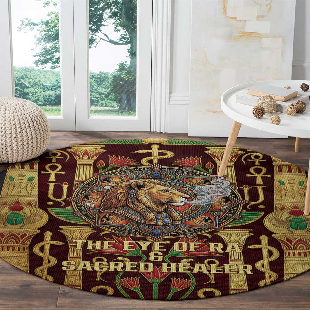 Sekhmet Round Carpet with Eye of Ra and Sacred Lion Symbol in Egyptian Healer
