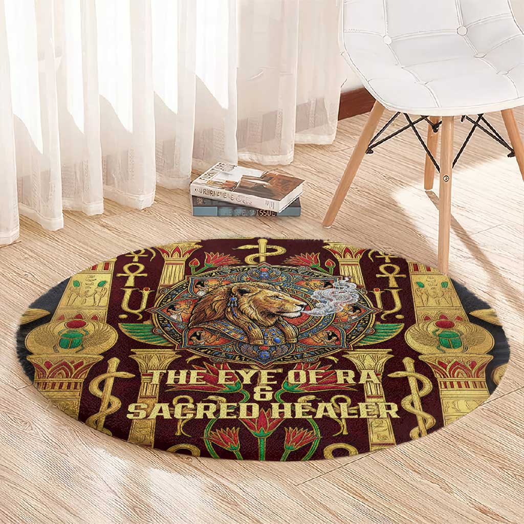 Sekhmet Round Carpet with Eye of Ra and Sacred Lion Symbol in Egyptian Healer
