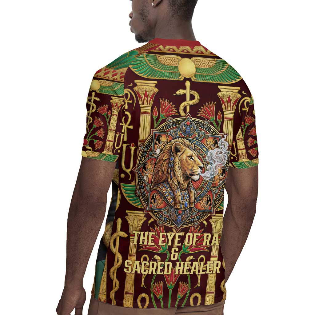 Sekhmet Rugby Jersey with Eye of Ra and Sacred Lion Symbol in Egyptian Healer