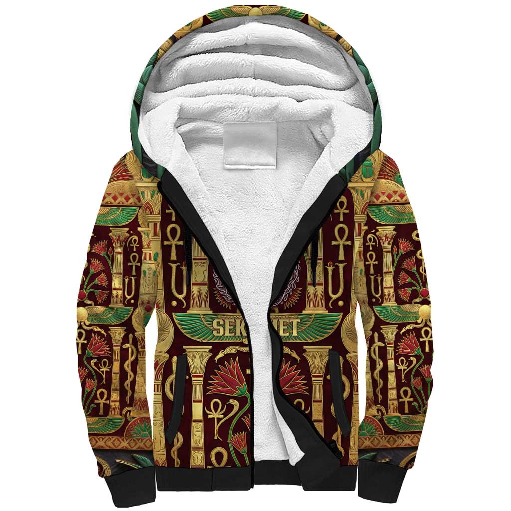 Sekhmet Sherpa Hoodie with Eye of Ra and Sacred Lion Symbol in Egyptian Healer