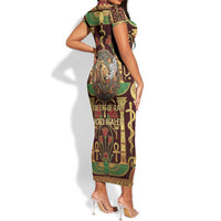 Sekhmet Short Sleeve Bodycon Dress with Eye of Ra and Sacred Lion Symbol in Egyptian Healer