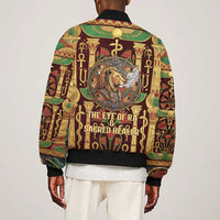 Sekhmet Sleeve Zip Bomber Jacket with Eye of Ra and Sacred Lion Symbol in Egyptian Healer