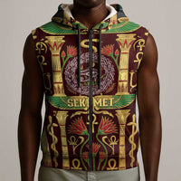 Sekhmet Sleeveless Zip Hoodie with Eye of Ra and Sacred Lion Symbol in Egyptian Healer
