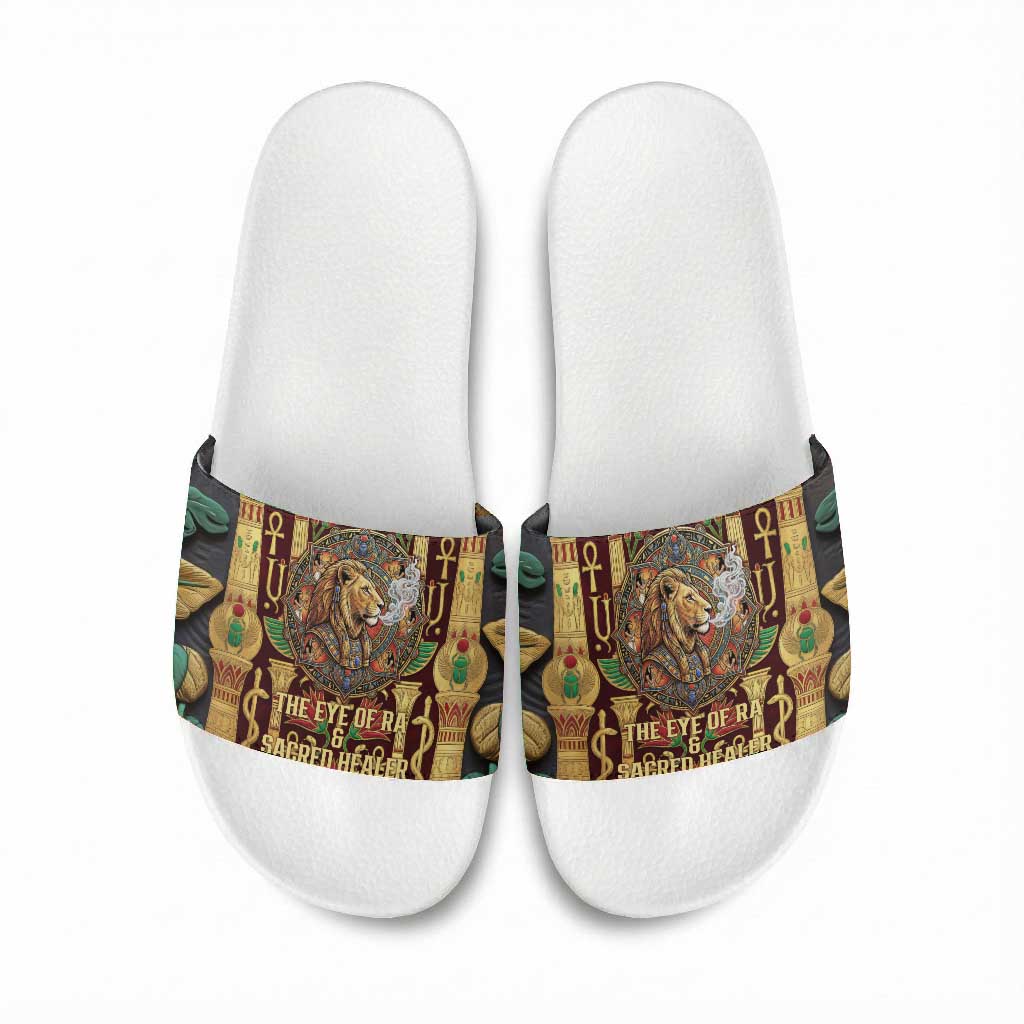 Sekhmet Slide Sandals with Eye of Ra and Sacred Lion Symbol in Egyptian Healer
