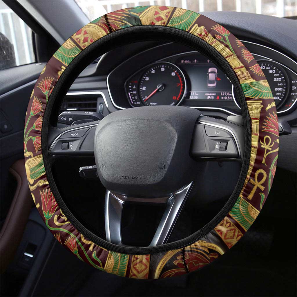 Sekhmet Steering Wheel Cover with Eye of Ra and Sacred Lion Symbol in Egyptian Healer