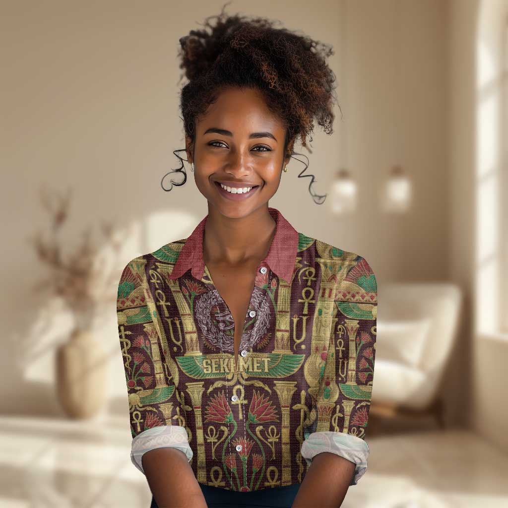 Sekhmet Women Casual Shirt with Eye of Ra and Sacred Lion Symbol in Egyptian Healer