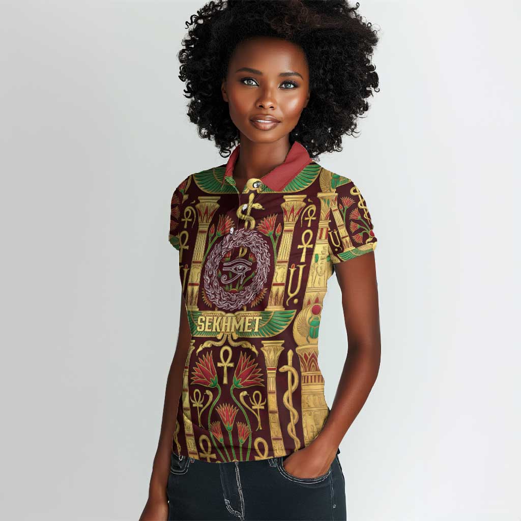 Sekhmet Women Polo Shirt with Eye of Ra and Sacred Lion Symbol in Egyptian Healer