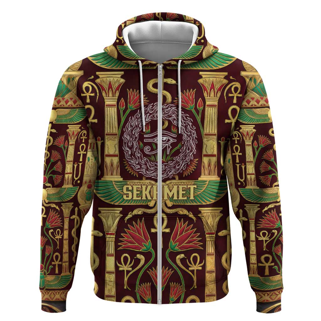 Sekhmet Zip Hoodie with Eye of Ra and Sacred Lion Symbol in Egyptian Healer