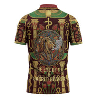 Sekhmet Zipper Polo Shirt with Eye of Ra and Sacred Lion Symbol in Egyptian Healer