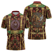 Sekhmet Zipper Polo Shirt with Eye of Ra and Sacred Lion Symbol in Egyptian Healer