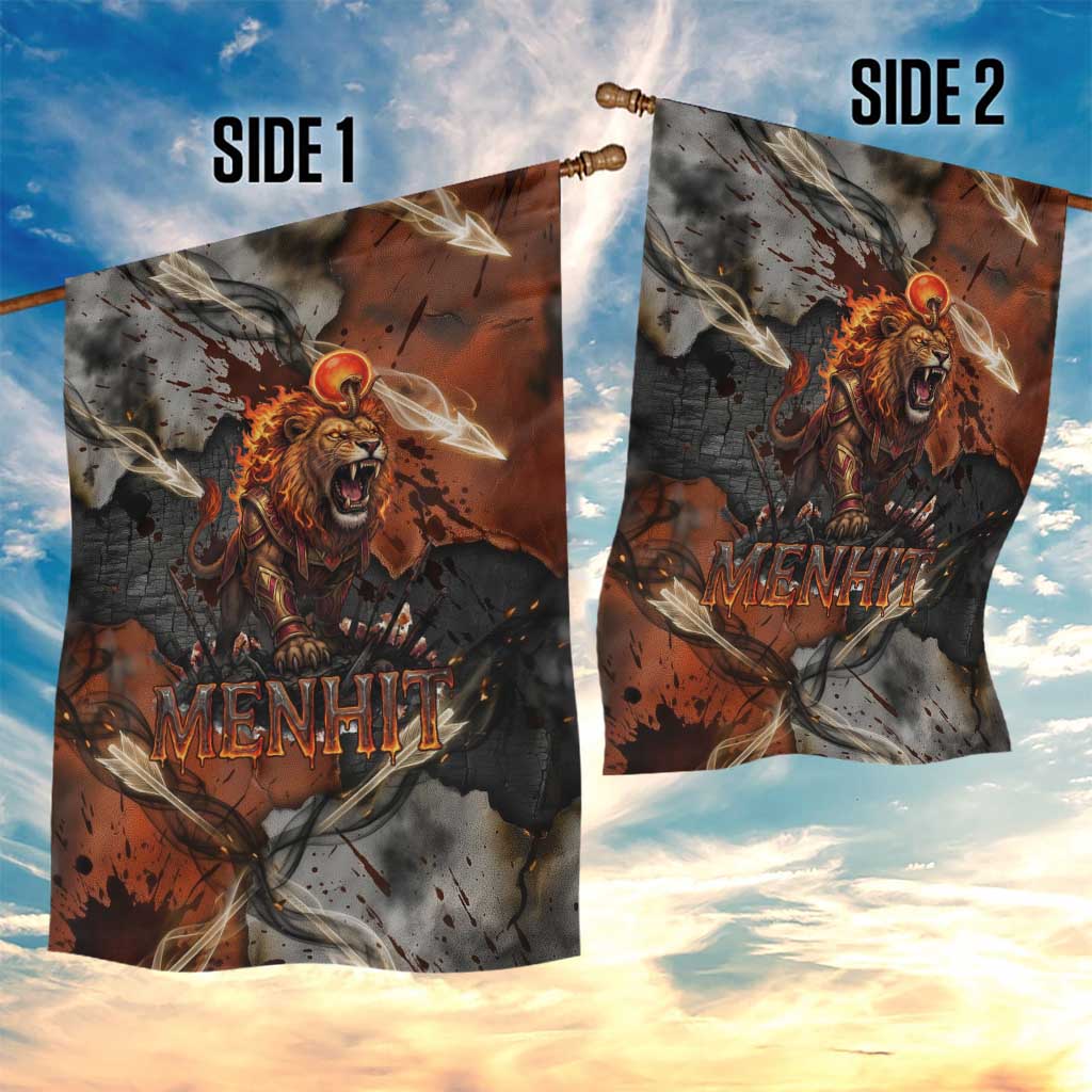 Menhit Egyptian Garden Flag Warrior Goddess Fiery Lion Eye Arrows and Blood Battle